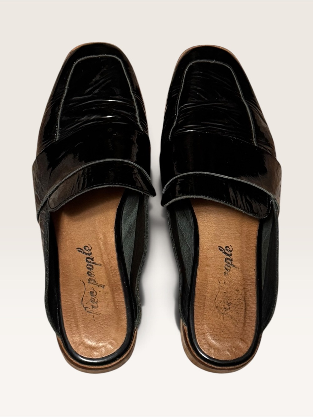 Free People At Ease Black Patent Leather Loafer Mule Shoes Size 37